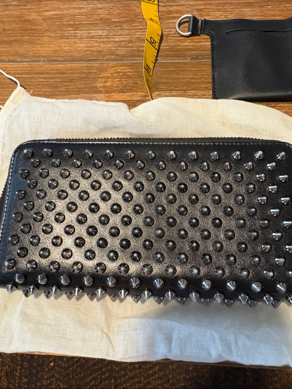 Christian Louboutin Black Spike-Stud Zip Around Wallet